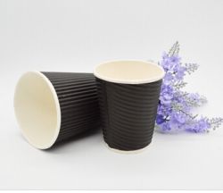 Black Ripple Disposable Paper Coffee Cup for Hot