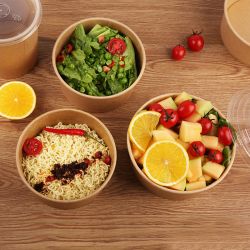 disposable take away kraft paper salad bowl with PET lid,kraft salad bowl